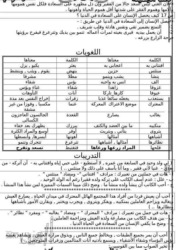 مذكرة اللغة العربية للصف الأول الثانوي الترم الثاني 637