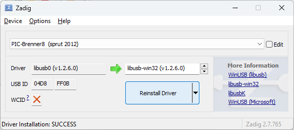 Preciso do driver para instalar picburner USB Zadig10