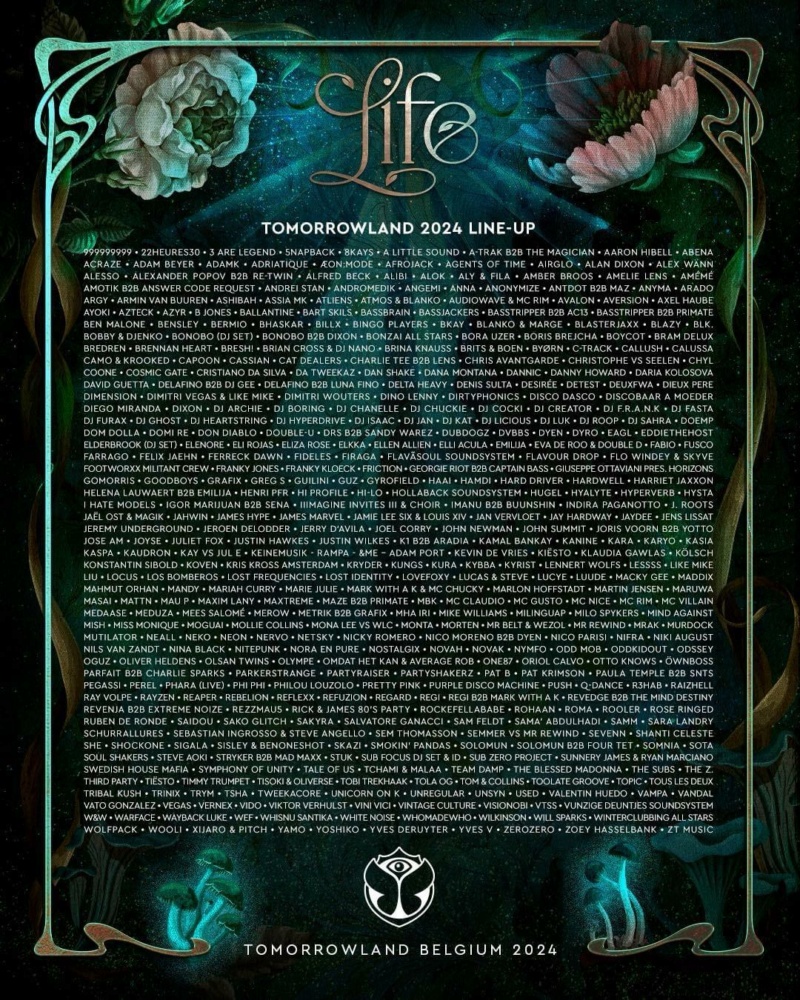 TOMORROWLAND 2024 - WE 2 du 25 au 29 juillet 2024 - Boom - Belgique Lineup14