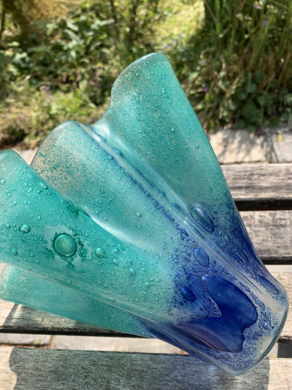 Turquoise/blue bubble inclusion vase with “oily” coating Img_5713