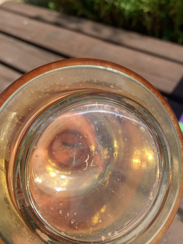 Iridescent gold/clear french (?) perfume bottle with engraved mark Img_6014