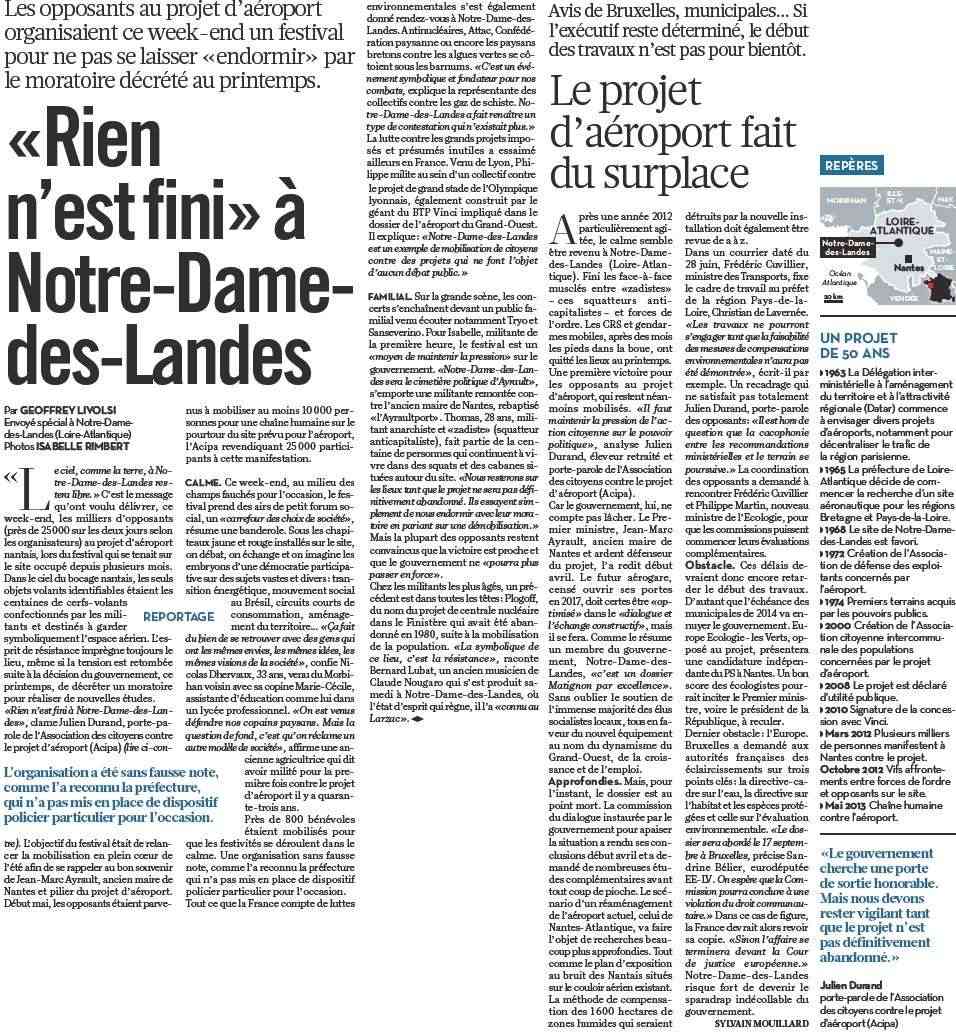" Rien n'est fini " à Notre-Dame-des-Landes (Libération) + Retour de Notre-Dame-des-Landes (Corinne Morel Darleux) + Tract Unitaire Notre-Dame-des-Landes Ndl0110