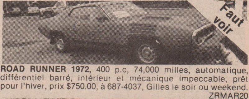Serie:Des Plymouth intéressant qui ont été a vendre ici au Québec 70s 80s 72road10
