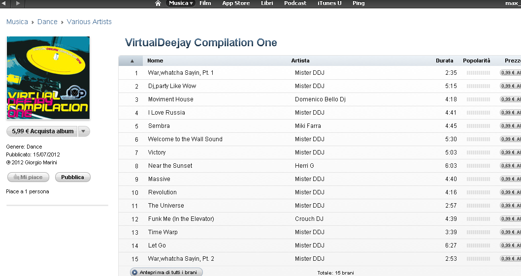 "Virtualdeejay Compilation One" sui portali musicali Virtua10