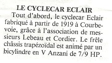 L'ECLAIR cyclecar  Eclair10
