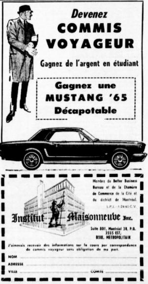 Concours de 1965: Gagnez une Mustang de l'Institut Maisonneuve inc. Concou10