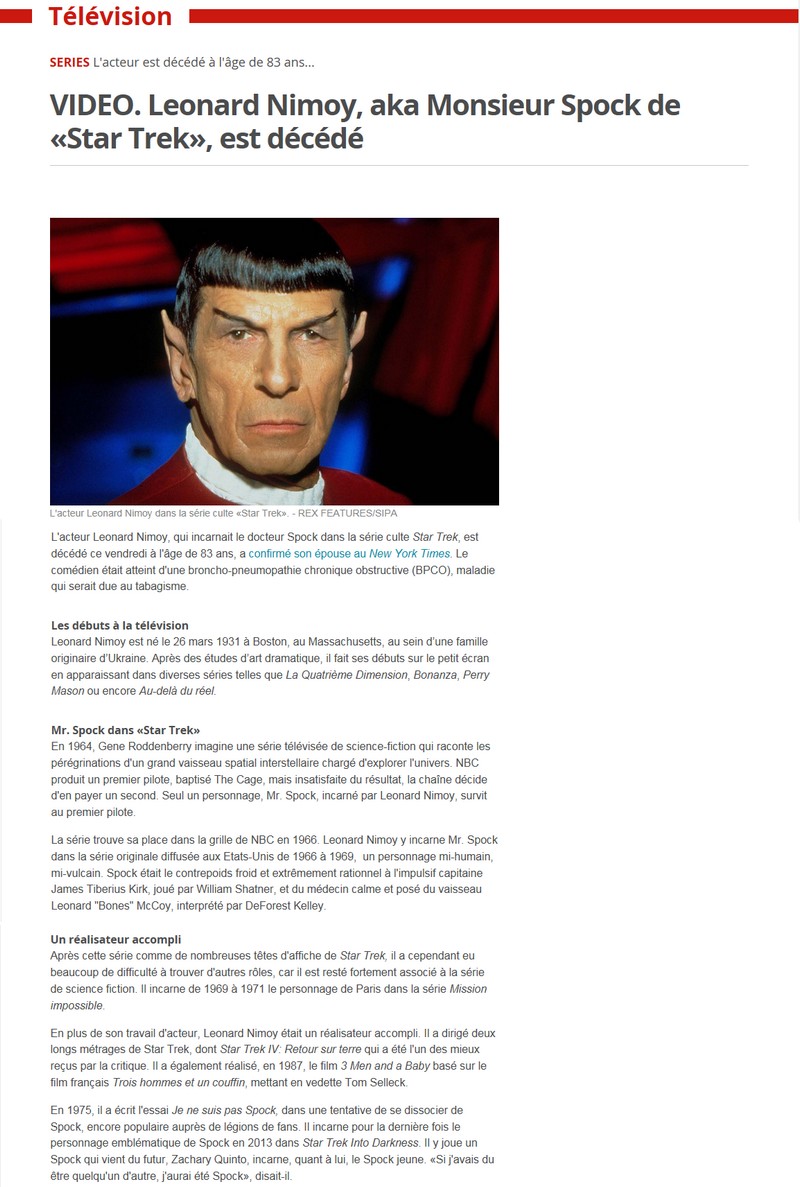 Décès de monsieur Spock S220