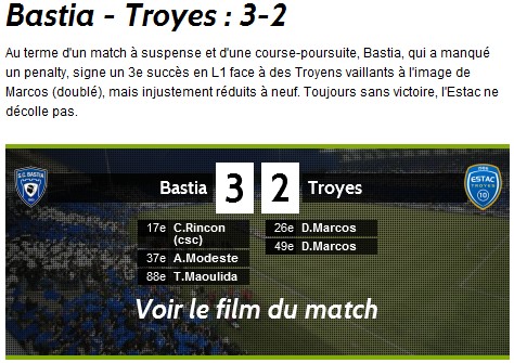 Bastia - Troyes : Revue de presse Score10
