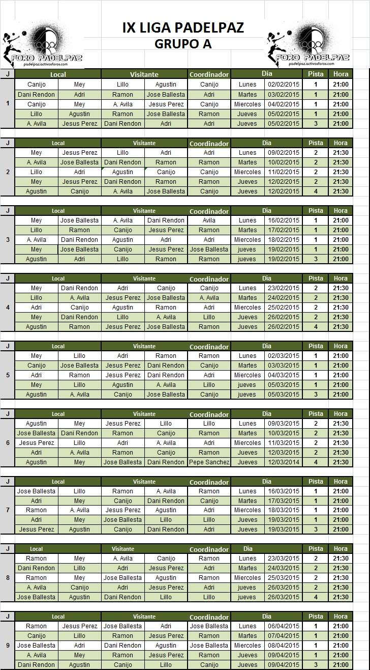 Calendario Grupo A  Calend19