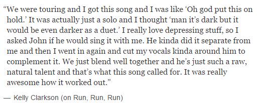 "Run, Run, Run" cover by Kelly Clarkson featuring John Legend released 25.2.15 B-on4a10