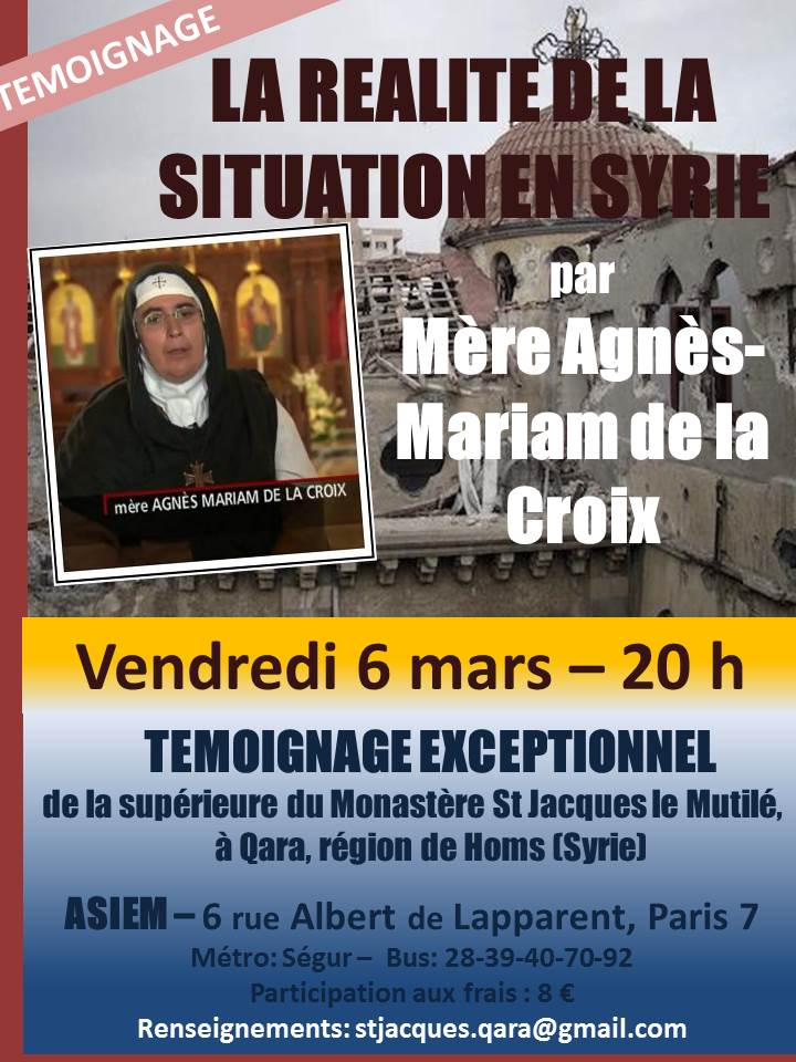 Syrie : Témoignage exceptionnel de Mère Agnès-Mariam de la Croix à Paris le 6 mars prochain ! Confyr10