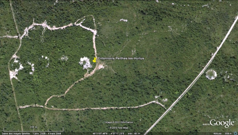 Vestiges de la "guerre des mines" (Première Guerre Mondiale) visibles dans Google Earth Entonn12