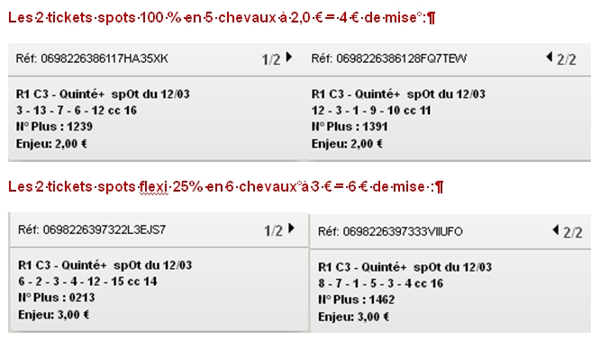 12/03/2015 --- CHANTILLY --- R1C3 --- Mise 10 € => Gains 25,6 € Scree165
