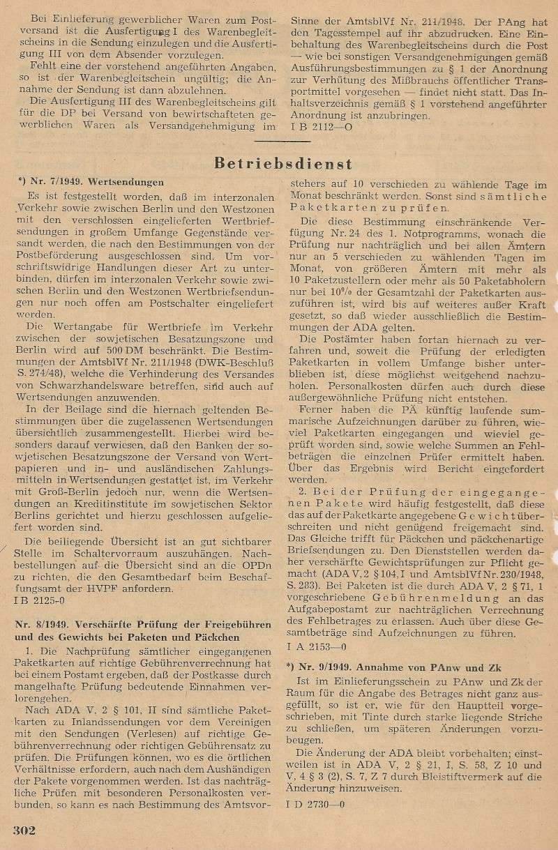 Post - Amtsblätter DDR - Jahrgang 1949 30210