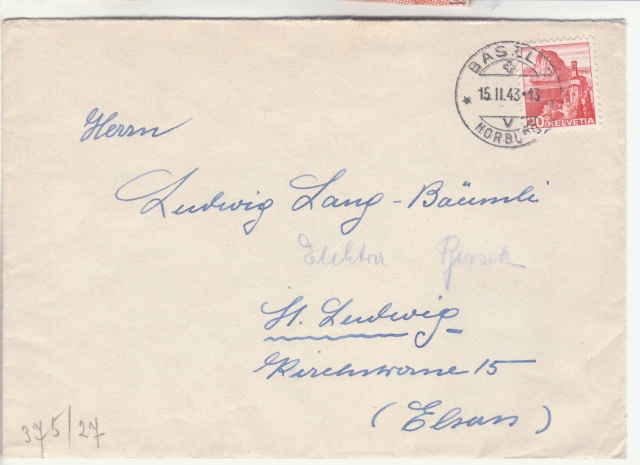 Lettre de Bâle pour ST. Ludwig (St Louis Alsace) avec censure allemande de Lyon. _1002511