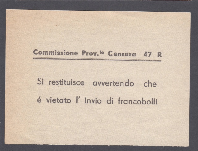 L'envoie de timbres postes est interdite par la censure en Italie. _4002112