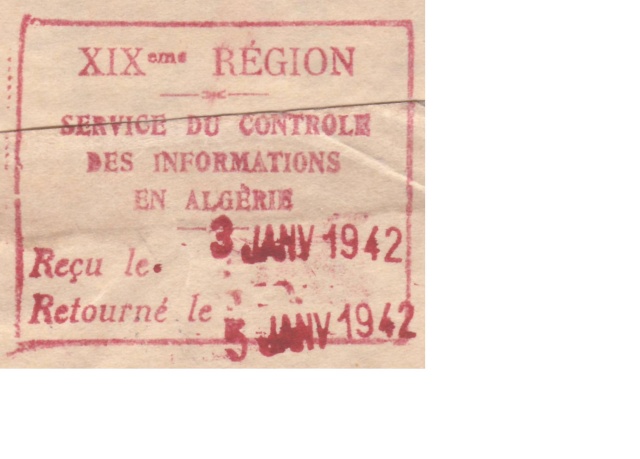 Cachet "Service du contrôle des informations en Algèrie" sur bande de journal en 1942 B10