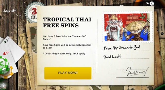 MrGreen 5 Free Spins On 'Thunderfist' - Tropical Thai Free Spins 31.07.2013 Mrgree23