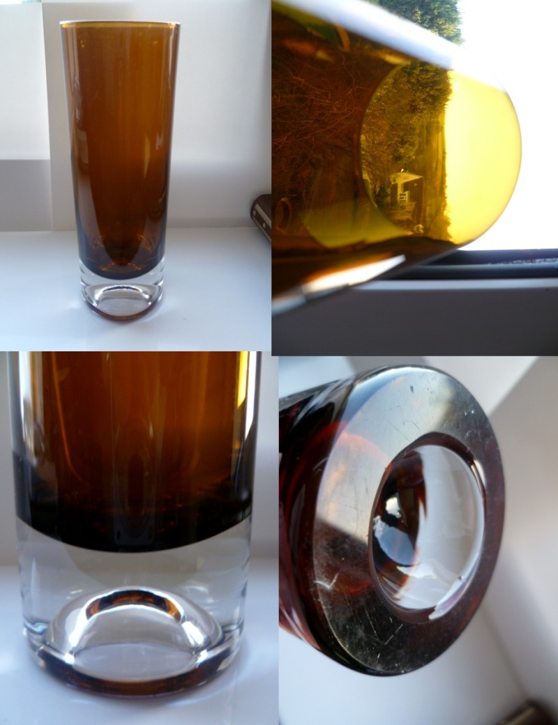 Clear based clyinder vase with indented half sphere in base. Aseda? Aquest10