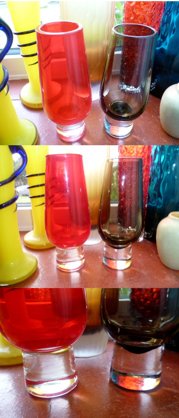 2 clear cased based rounded topped vases - I used to know who made these As10