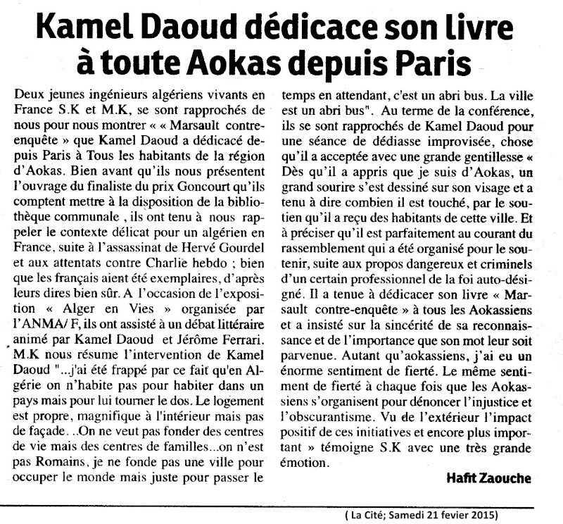 Kamel Daoud dédicace sont livre à toute Aokas depuis Paris   Img07410