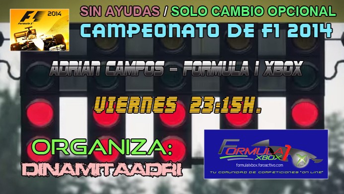 F1 2014 / RESULTADOS DE LA 12ª CARRERA / CTO. ADRIÁN CAMPOS - FORMULA 1 XBOX / GP DE BELGICA, (SPA FRANCORCHAMPS) / 15 - 02 - 2015, 17:15H.  2_sin11