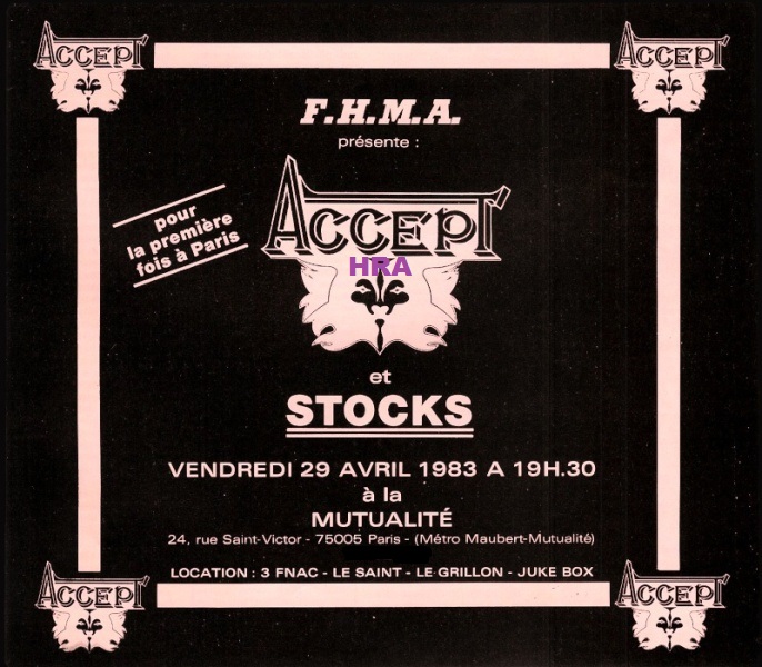 ACCEPT - 1983 / 04 / 29 - Paris, la mutualité 1oo96w10