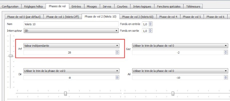 memorisation des trims sur chaque phase de vol Phasev10