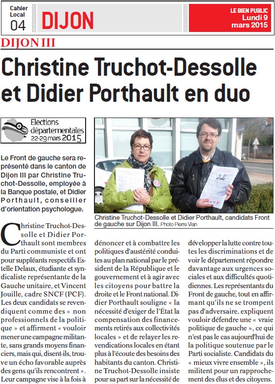 Élections départementales 2015. Dijon III : Christine Truchot-Dessolle et Didier Porthault en duo (Bien Public)  Dijon_10