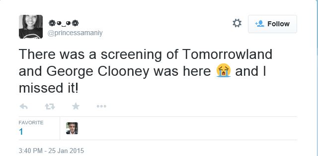 George at the screening of TOMORROWLAND on Sunday? Twit110