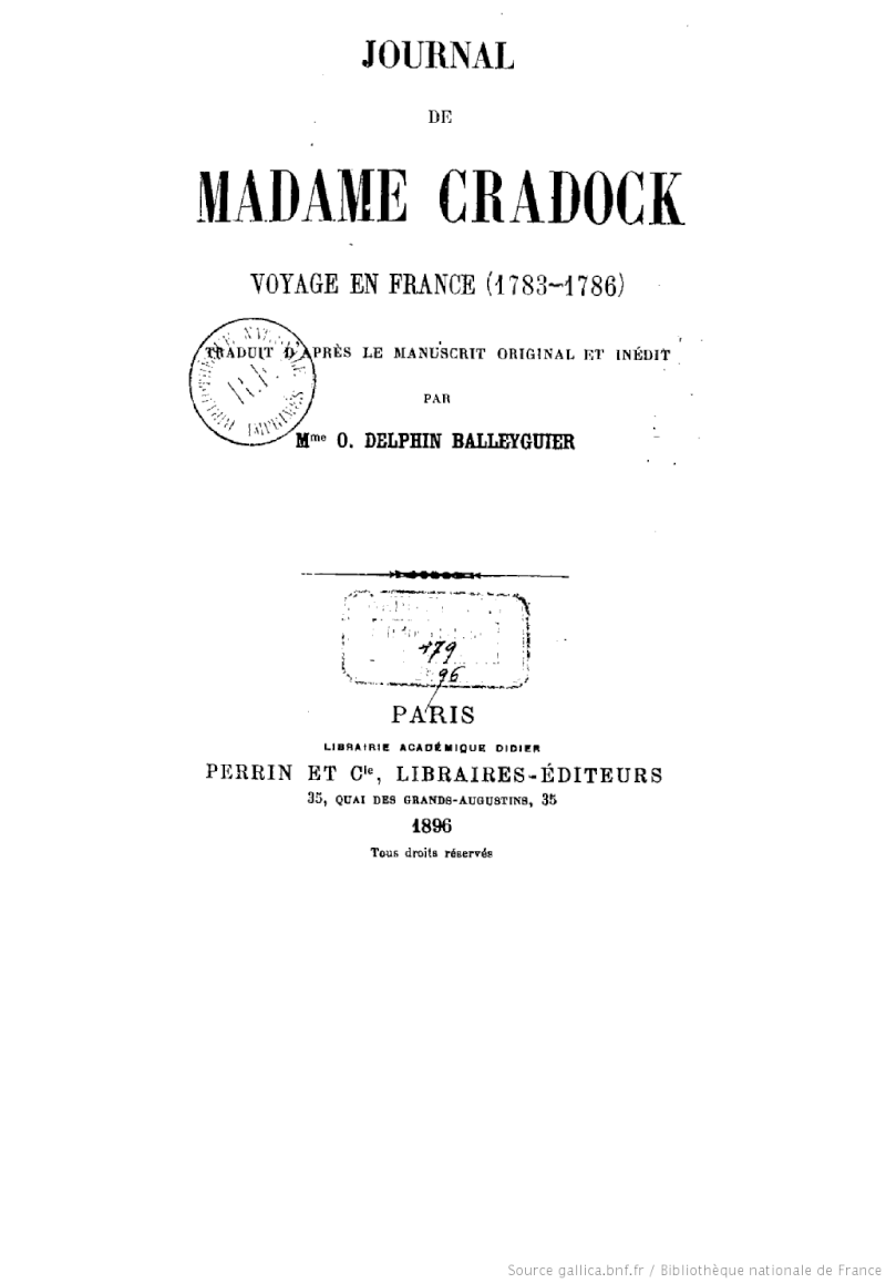 Journal de Mme Cradock : voyage en France (1783-1786) F3_hig10