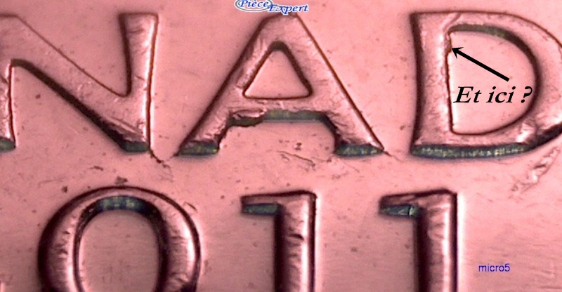 2011 - Éclat de Coin, le 2ième A de CANADA (Die Chip) 5_cent12