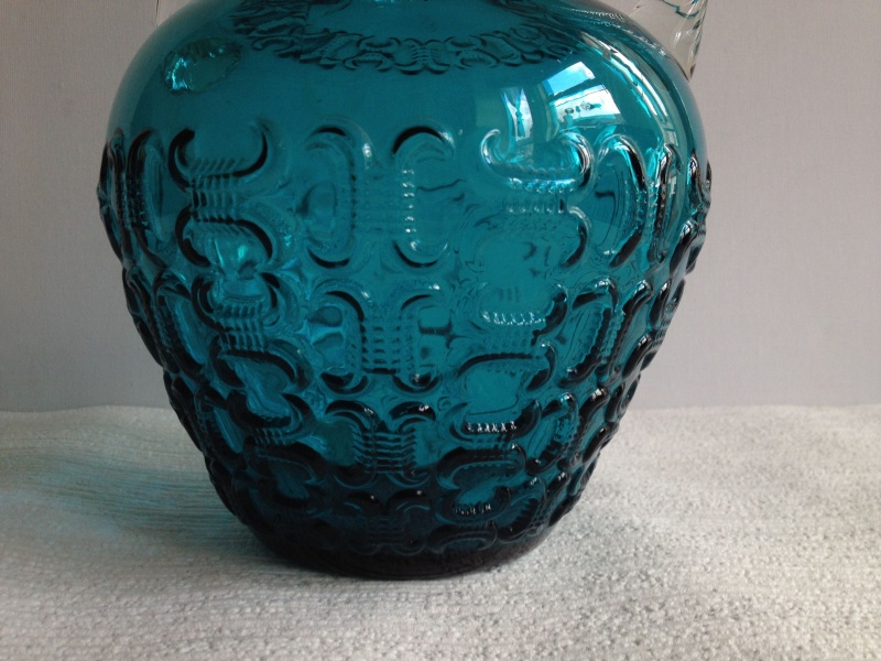 Blue Glass Vase with Raised Design and Twisted Handles, Italy, Empoli? Img_1722