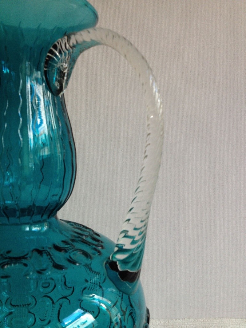 Blue Glass Vase with Raised Design and Twisted Handles, Italy, Empoli? Img_1723