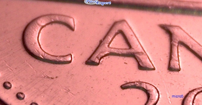 2010 - Éclat de Coin dans le  A de CANADA (Die Chip) 5_cen126