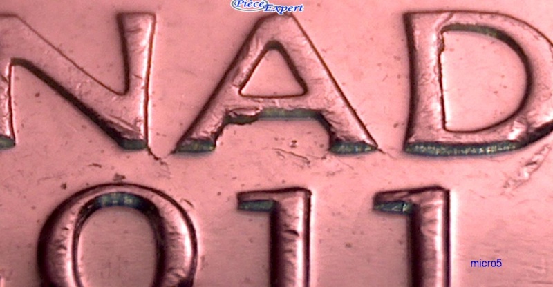 2011 - Éclat de Coin, le 2ième A de CANADA (Die Chip) 5_cent43