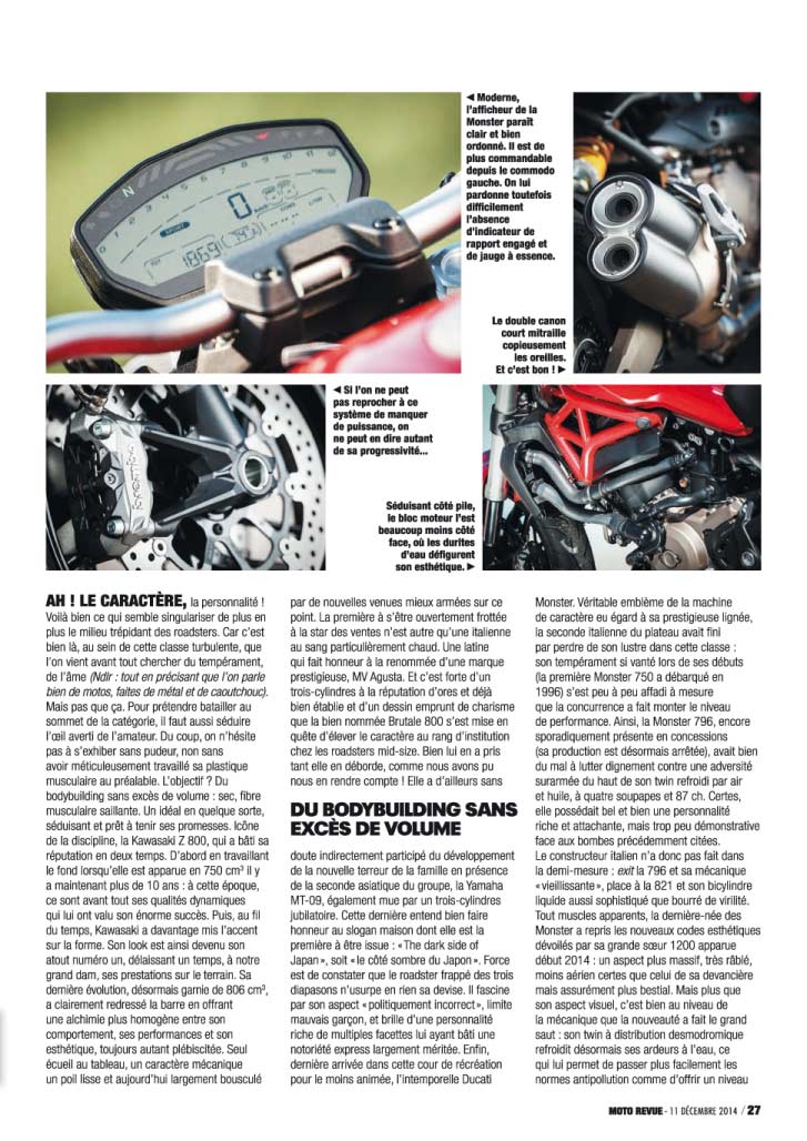 Moto Revue Tendance Roadster : Ducati Monster 821 / Yamaha MT09 / MV Agusta Brutale / Kawa Z800 Page_213