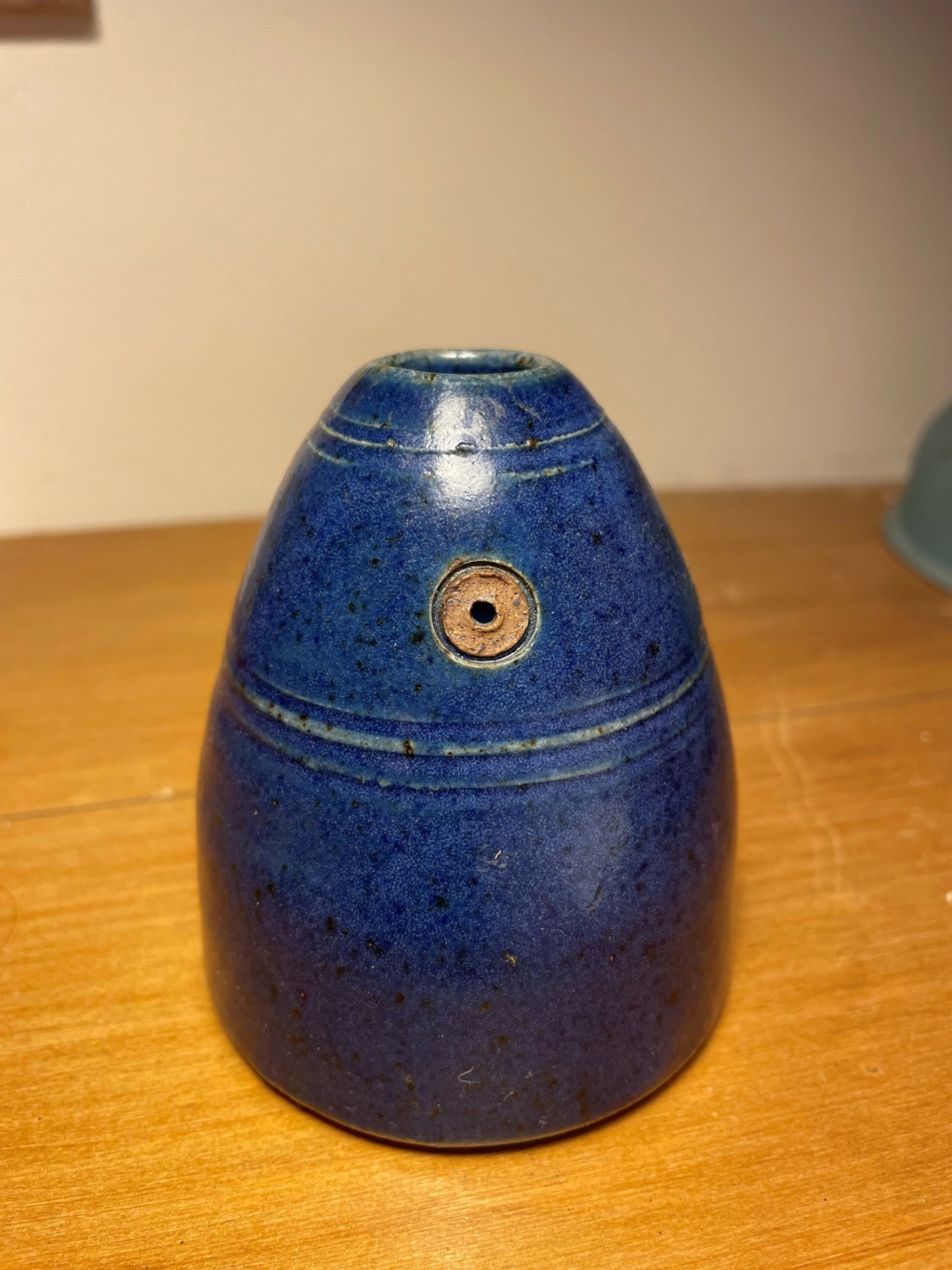 Blue Speckled stoneware pot Stamped DW Duncan Woods? Blue_p18