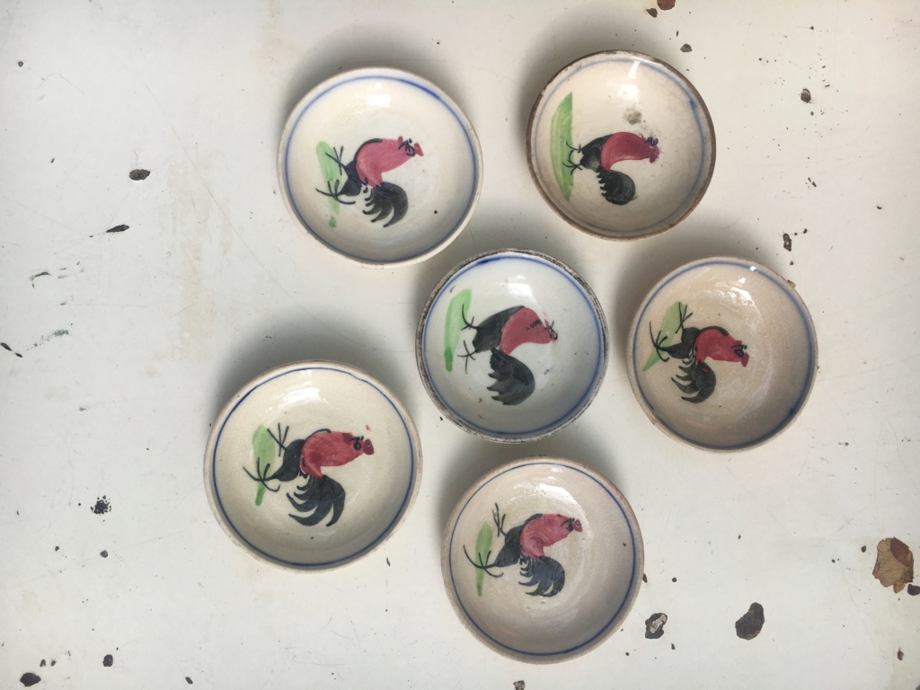 Antique Faience Cockerel Handpainted Bowls Img_5015