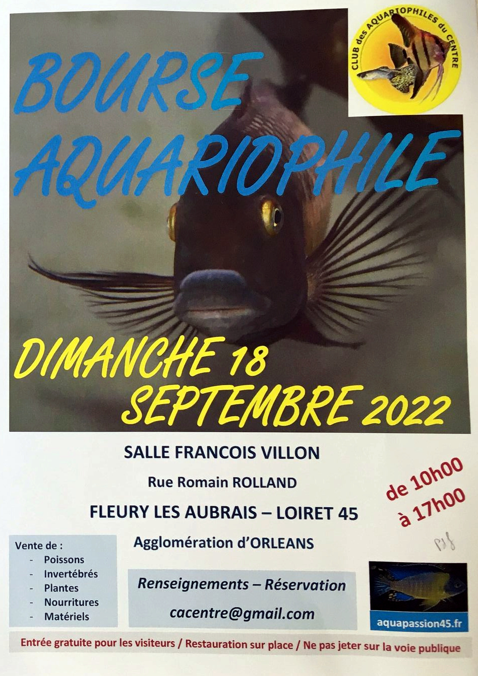 Bourse annuelle du Club des Aquariophiles du Centre 2022 Affich10