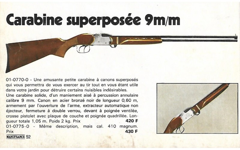 Fusil Superposé MANU ARM MINI BECASSIER Cal.14mm Mf197310