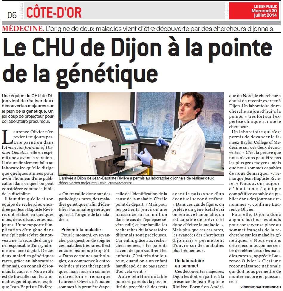 Le CHU de Dijon à la pointe de la génétique (Bien Public) Chu_di10