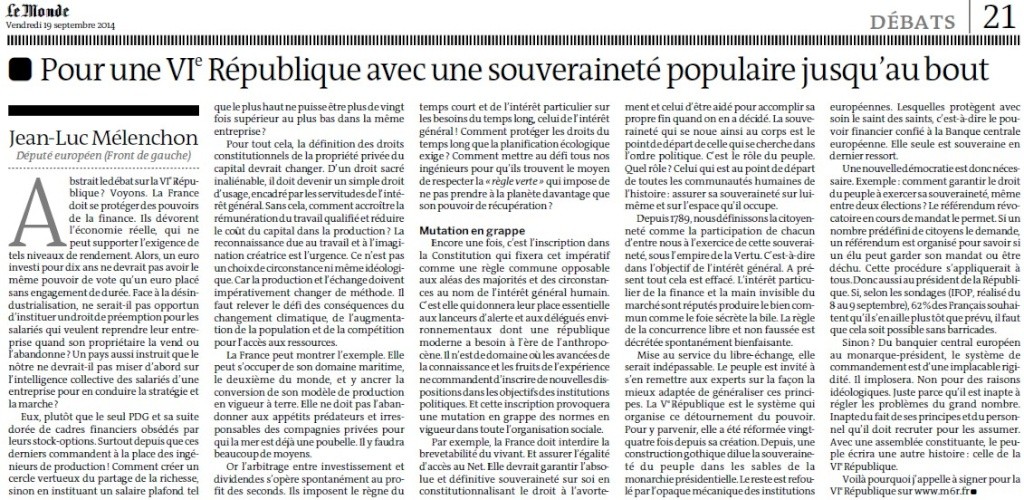 Jean-Luc Mélenchon : Pour une 6ème République avec une souveraineté populaire jusqu'au bout (Le Monde) Pour_u10