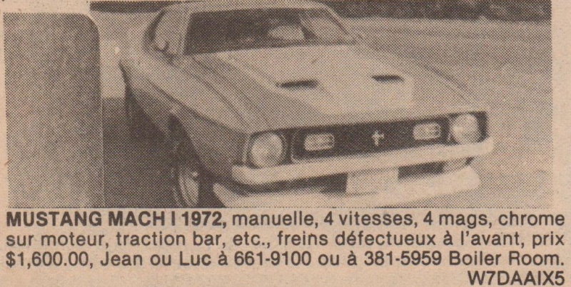 Des Mustang 1972 qui ont déja été a vendre au Québec dans les années 70s 80s Mach_110
