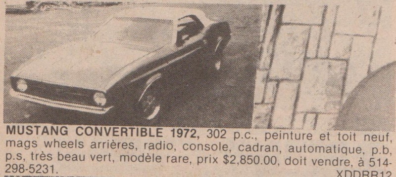  Des Mustang 1972 qui ont déja été a vendre au Québec dans les années 70s 80s Mustan12