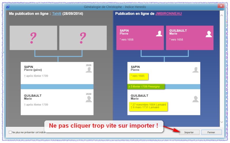 Les indices - Ne pas cliquer trop vite sur importer et/ou comment récupérer les infos. 158