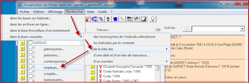 Comment trouver les implexes d'une branche ? Implex11