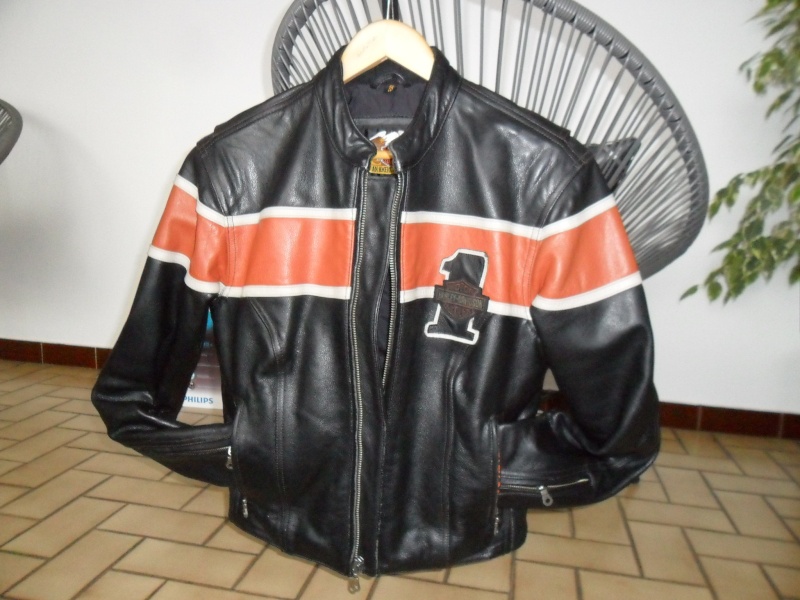 (vends)blouson femme Harley Davidson cuir noir orange Blouso35