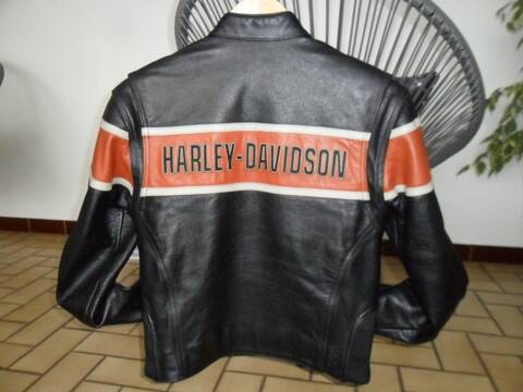 vends blouson femme Harley Davidson cuir noir orange
