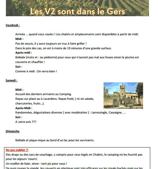 inscriptions définitives (limite 5 avril ), détails,tarifs   période 15 juin rencontre V2 "gers" V2gers10